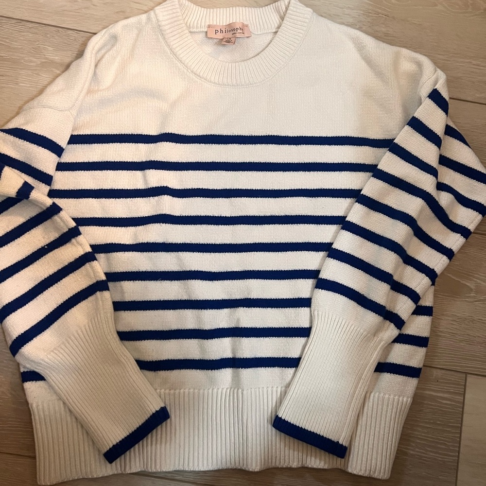Philosophy White and Blue Striped Sweater